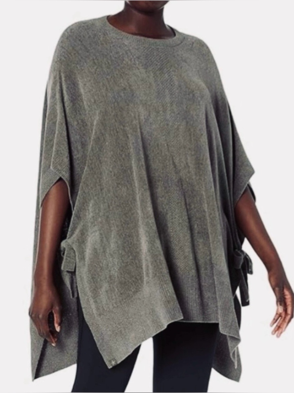 Barefoot Dreams Knit Poncho Gray Oversized Cozy Crew Side Ties Women's S/M